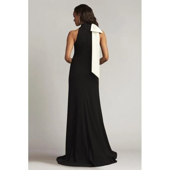 Tadashi Shoji Sims Black/White Shoulder Bow Halter Gown, Black Tie, Wedding, XL - Picture 2 of 7